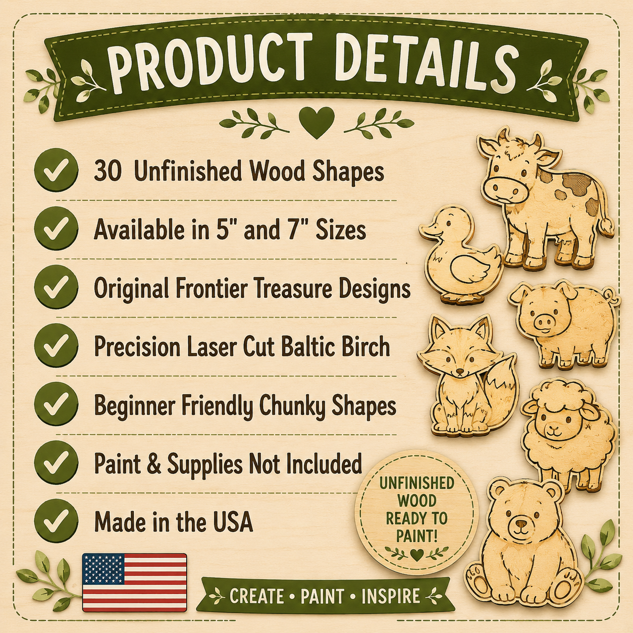 Little Friends Teacher Bundle – 30 Unfinished Wood Craft Shapes