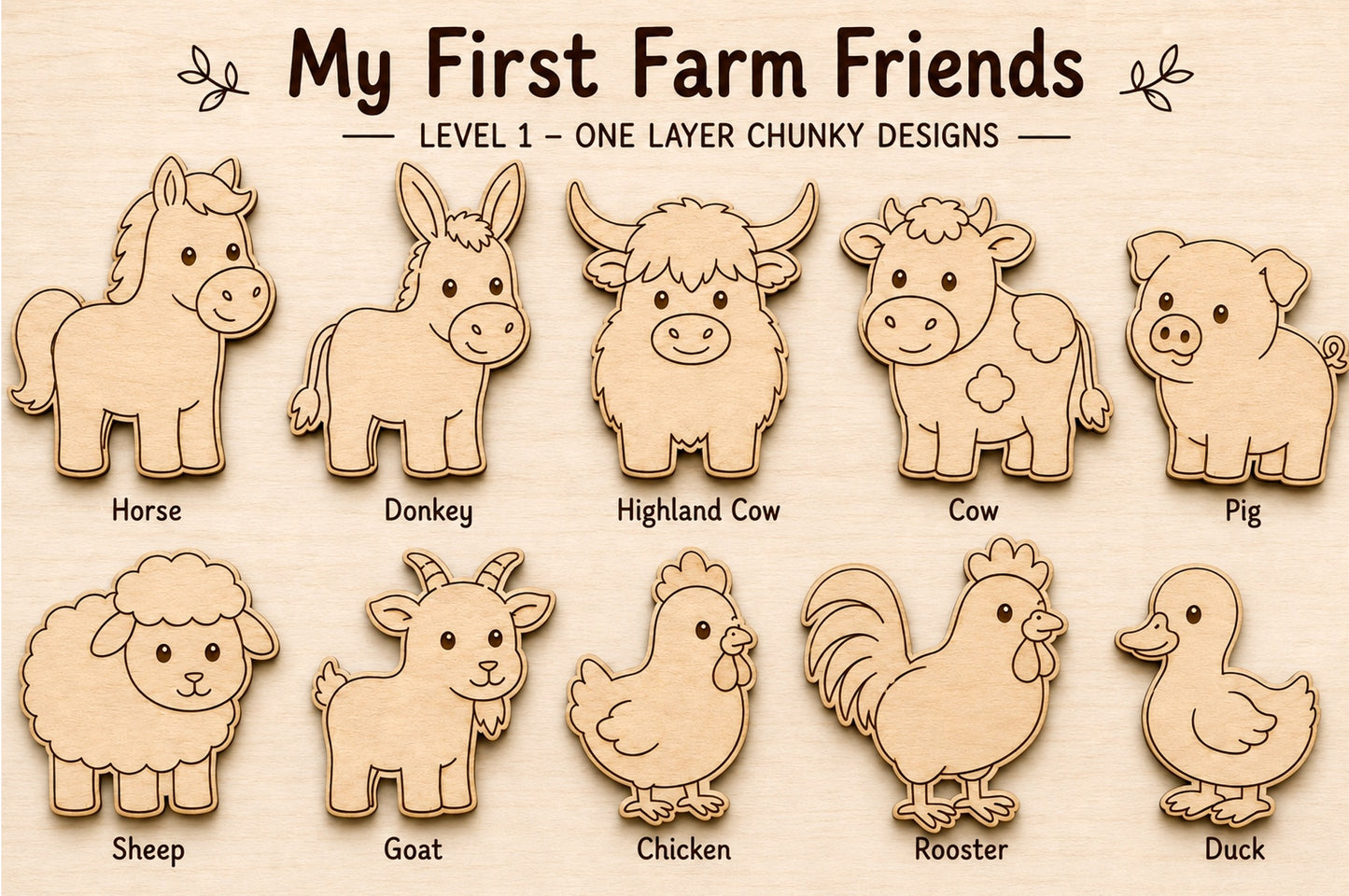 My First Farm Friends – Unfinished Wood Animal Set