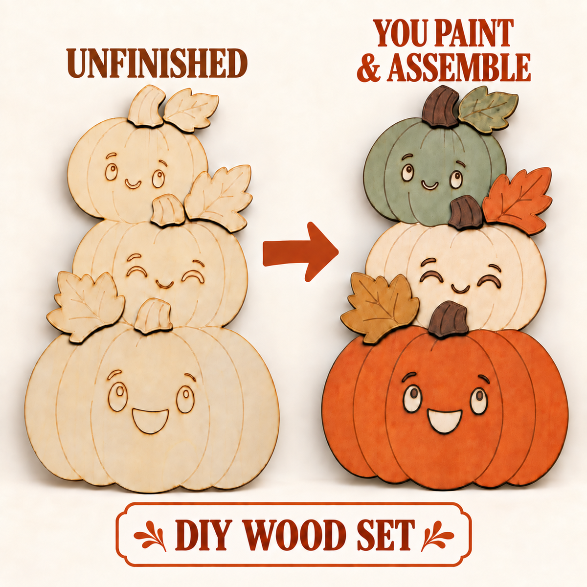 Stacked Pumpkins DIY Wood Craft – Unfinished Layered Fall & Halloween Decor