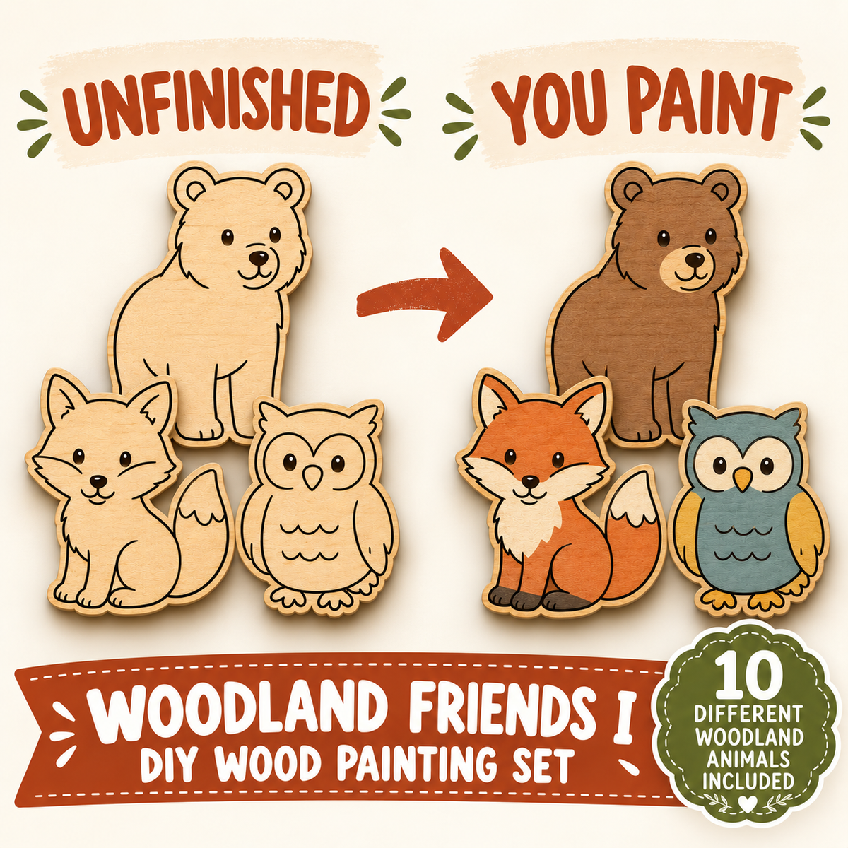 Woodland Friends I – Unfinished Wood Animal Set