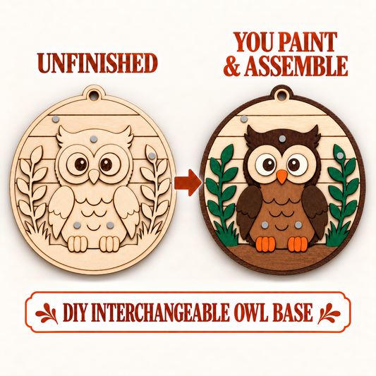Owl Interchangeable Base – Unfinished Wood DIY Craft