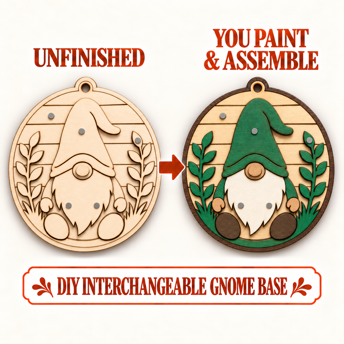 Gnome Interchangeable Base – Unfinished Wood DIY Craft