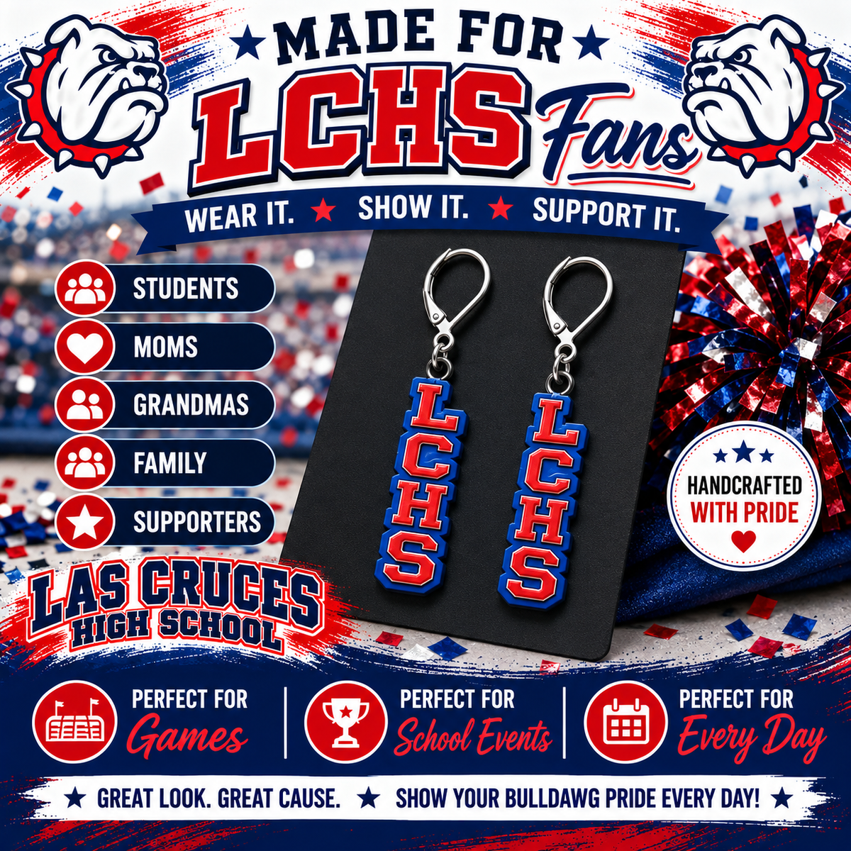 LCHS Las Cruces High School Earrings – Bulldawgs Fundraiser