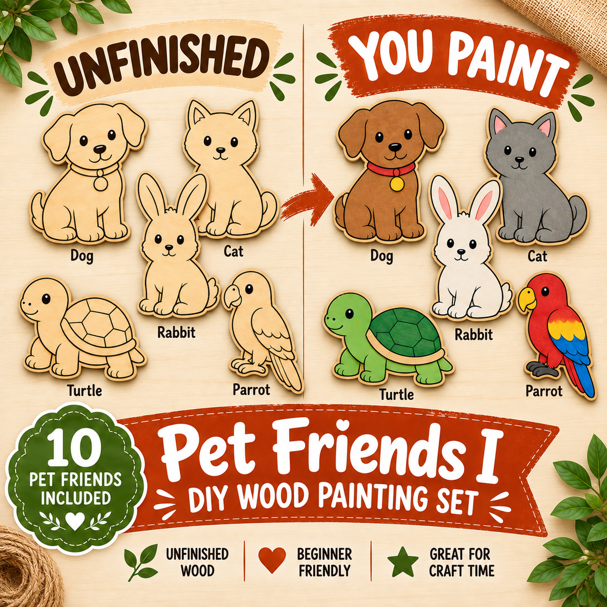 Pet Friends I – Unfinished Wood Pet Animal Set