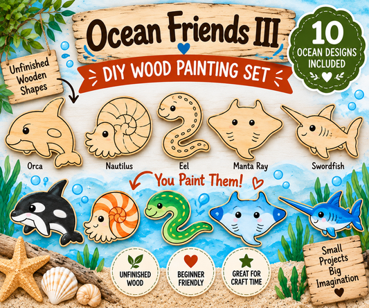 Ocean Friends III – Unfinished Wood Ocean Animal Set