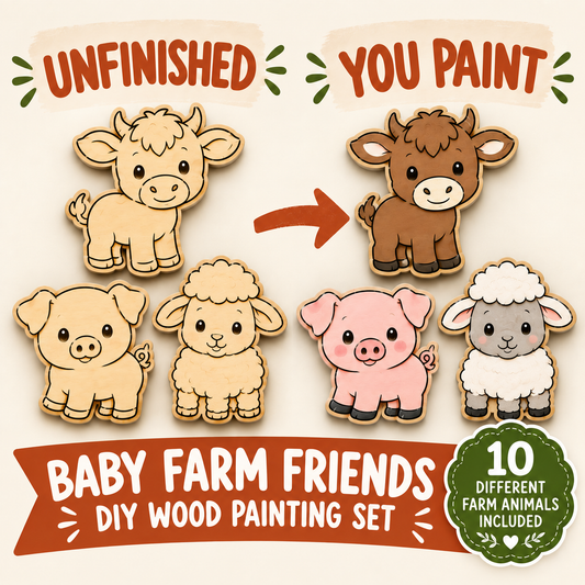 Baby Farm Friends Wood Craft Kit | Unfinished Wooden Farm Animals