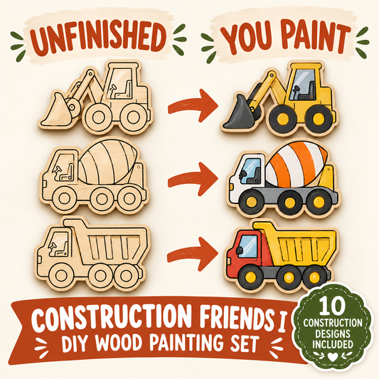 Construction Friends I – Unfinished Wood Construction Vehicle Set
