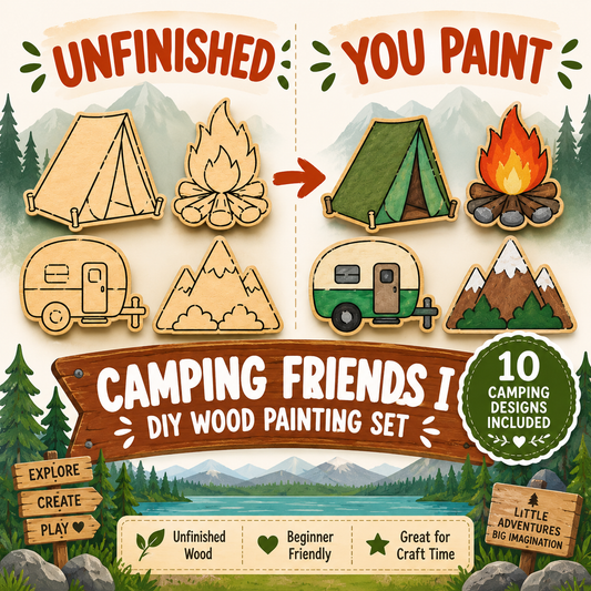 Camping Friends I – Unfinished Wood Camping Set