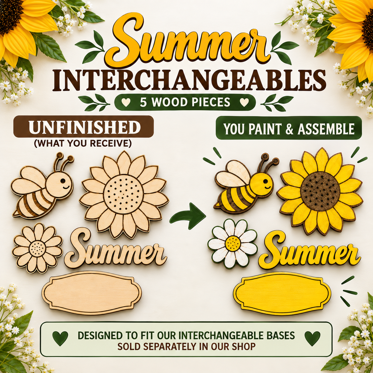 Summer Interchangeables – Unfinished Wood DIY Seasonal Set