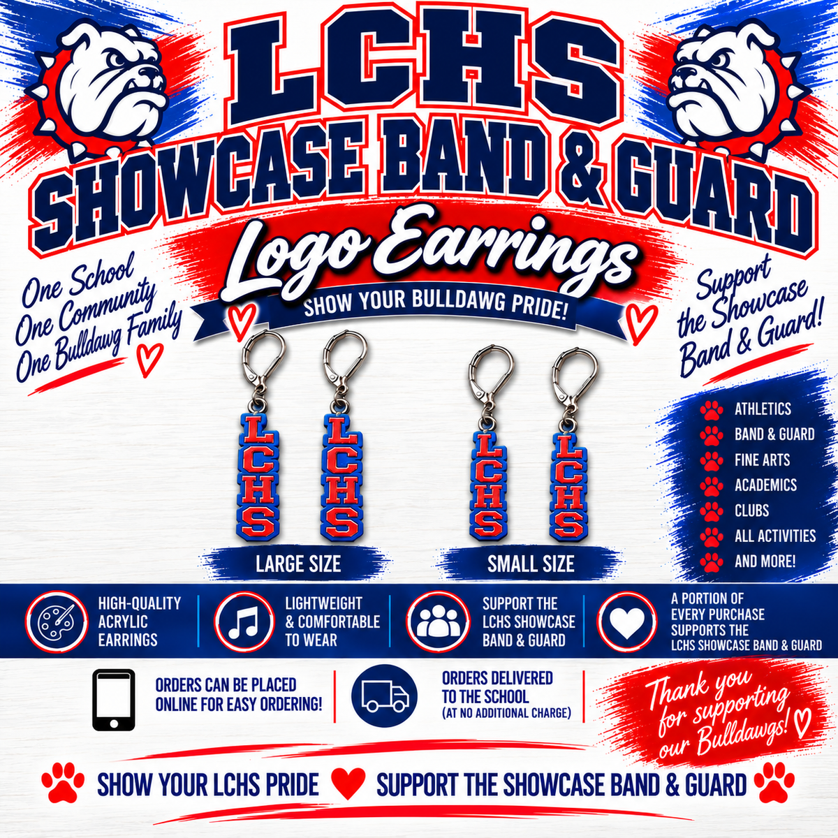 Las Cruces High School LCHS Earrings – Bulldawg Spirit Earrings – Showcase Band & Guard Fundraiser