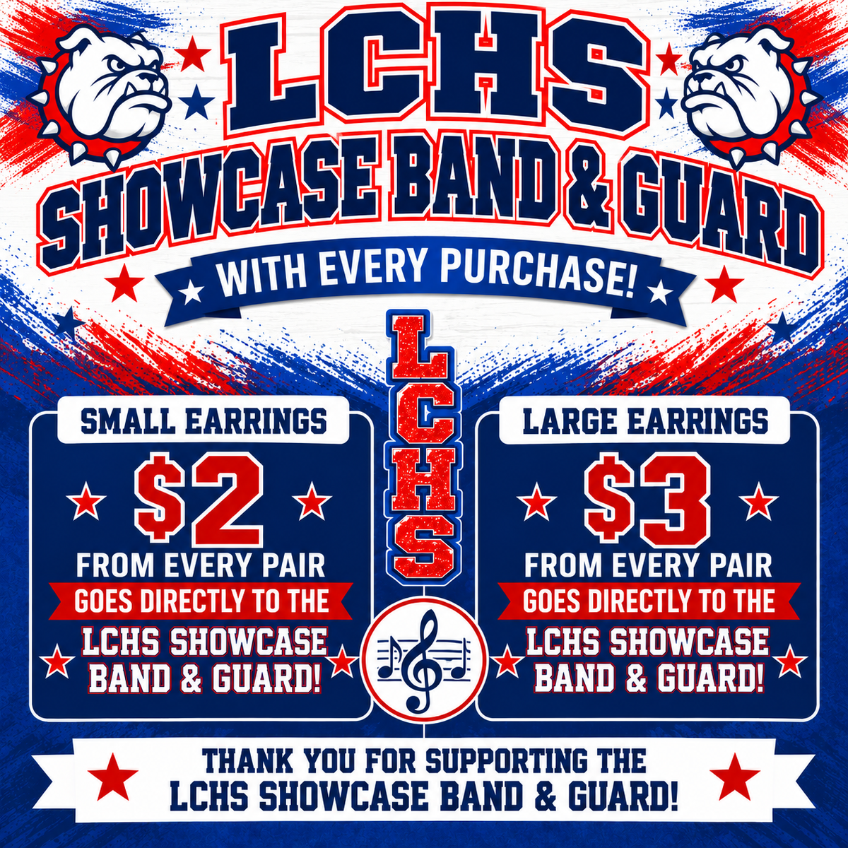 Las Cruces High School LCHS Earrings – Bulldawg Spirit Earrings – Showcase Band & Guard Fundraiser
