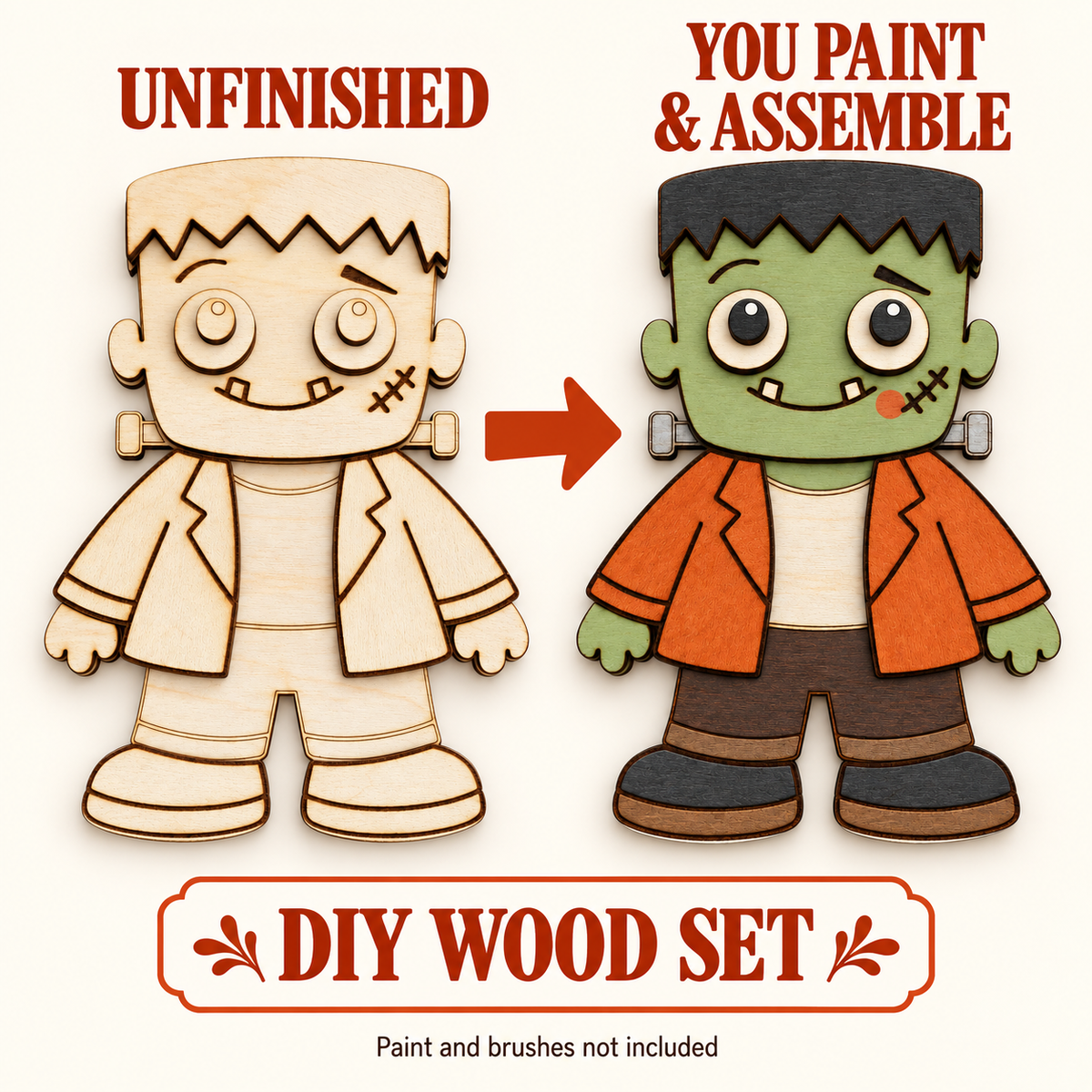 Friendly Monster DIY Wood Craft – Unfinished Layered Halloween Decor