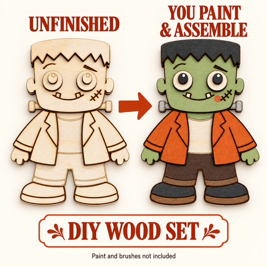 Friendly Monster DIY Wood Craft – Unfinished Layered Halloween Decor