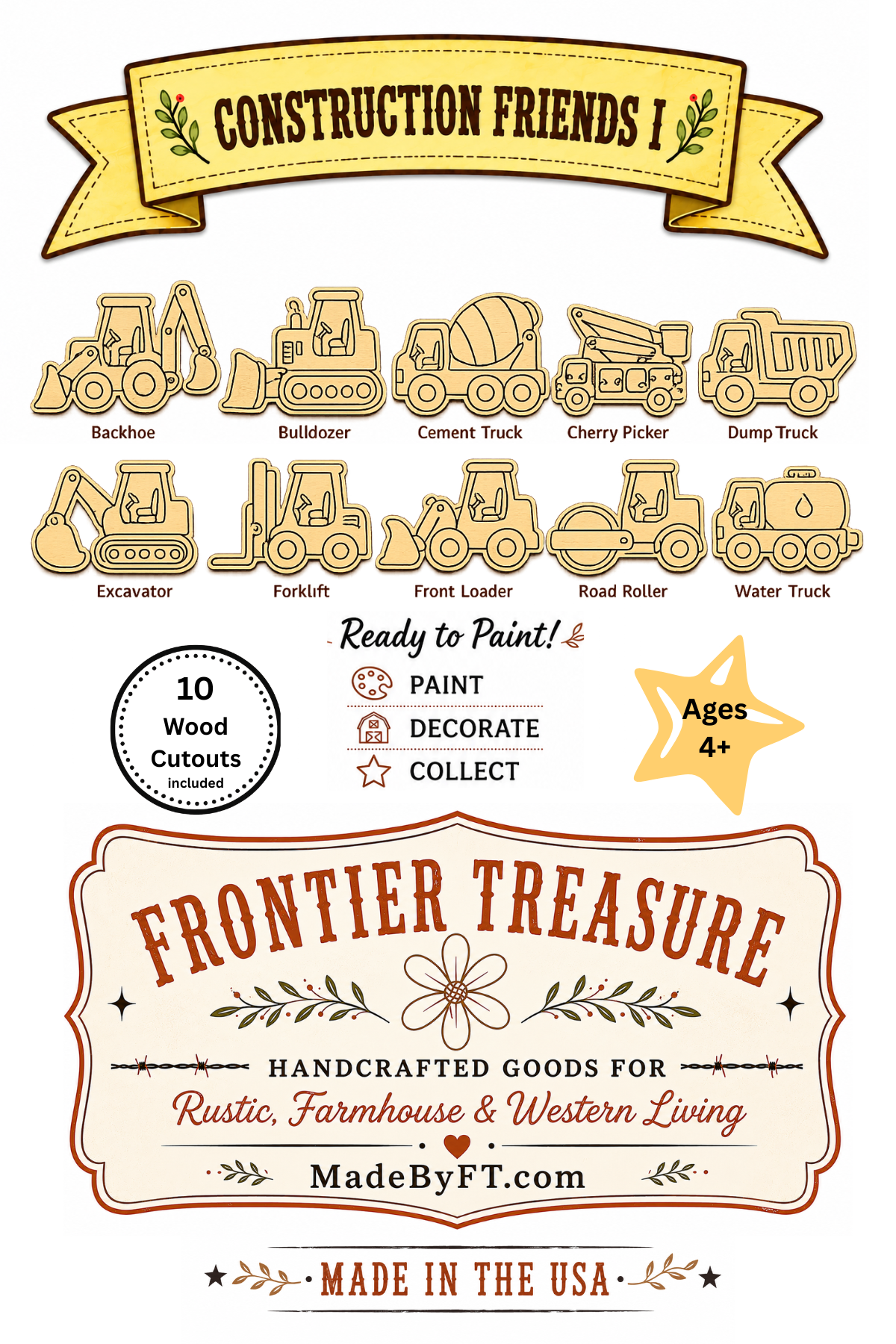 Construction Friends I – Unfinished Wood Construction Vehicle Set