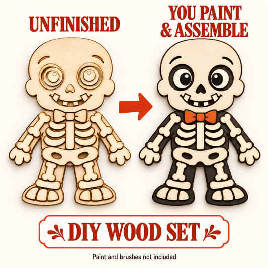 Friendly Skeleton DIY Wood Craft – Unfinished Layered Halloween Decor