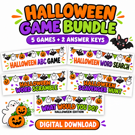 Halloween Printable Game Bundle – 5 Games + 2 Answer Keys