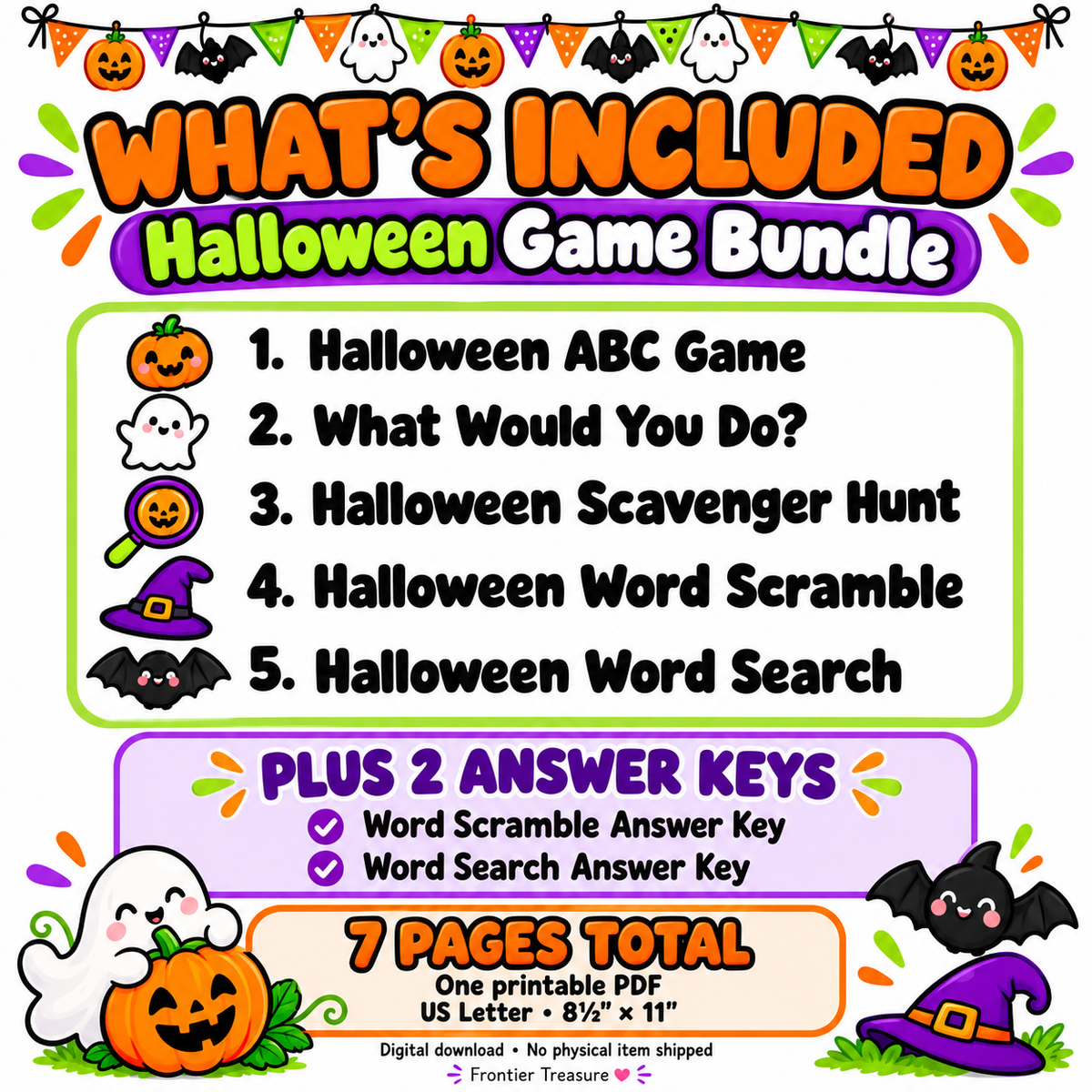 Halloween Printable Game Bundle – 5 Games + 2 Answer Keys