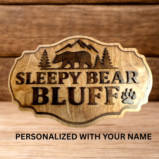 Personalized Sleepy Bear Bluff 3D Wood Sign
