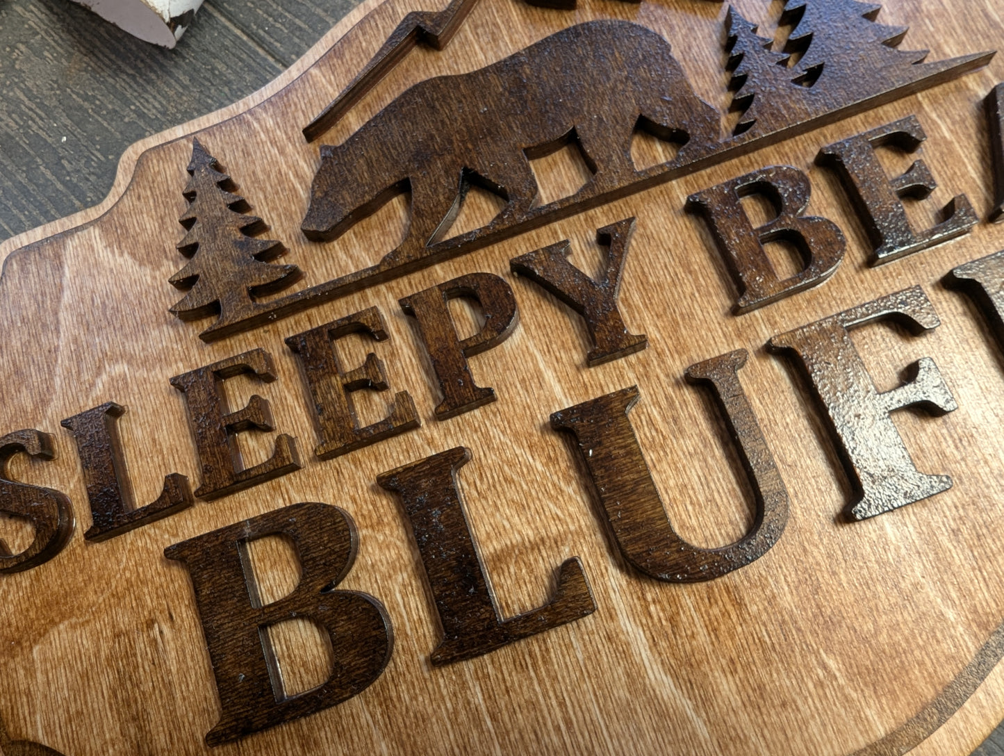 Personalized Sleepy Bear Bluff 3D Wood Sign