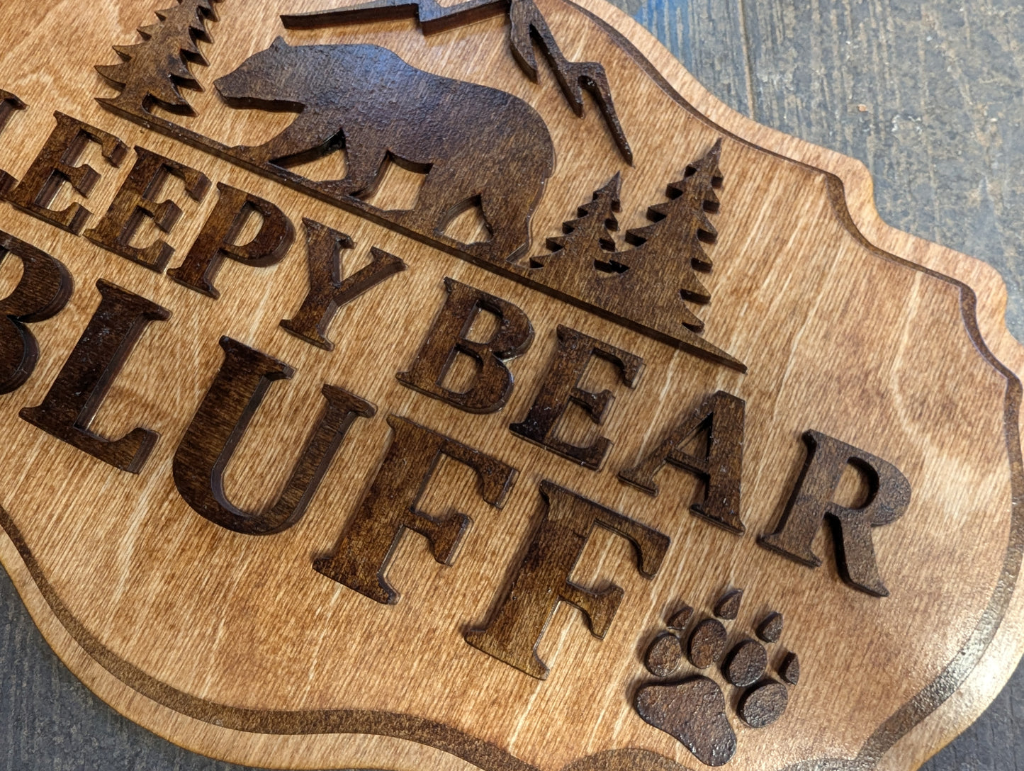 Personalized Sleepy Bear Bluff 3D Wood Sign
