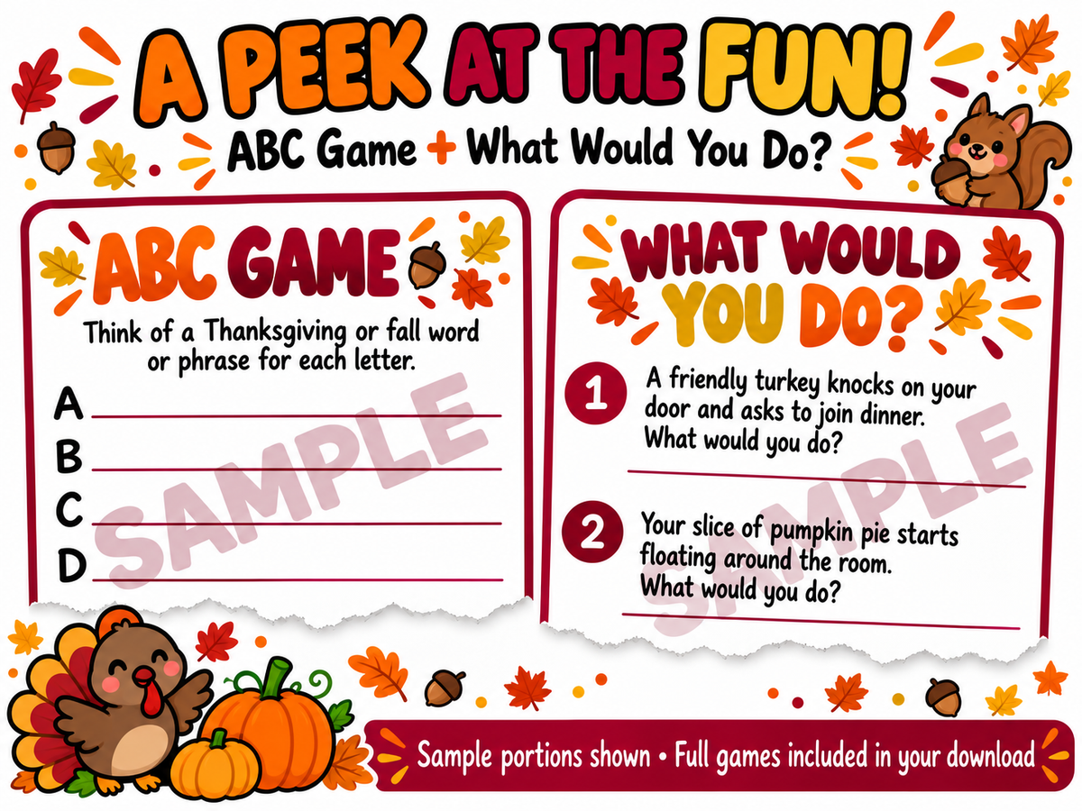 Thanksgiving Printable Games for Kids – 5-Game Bundle