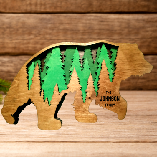 Personalized Layered Bear Family Sign – Rustic Woodland Cabin Decor