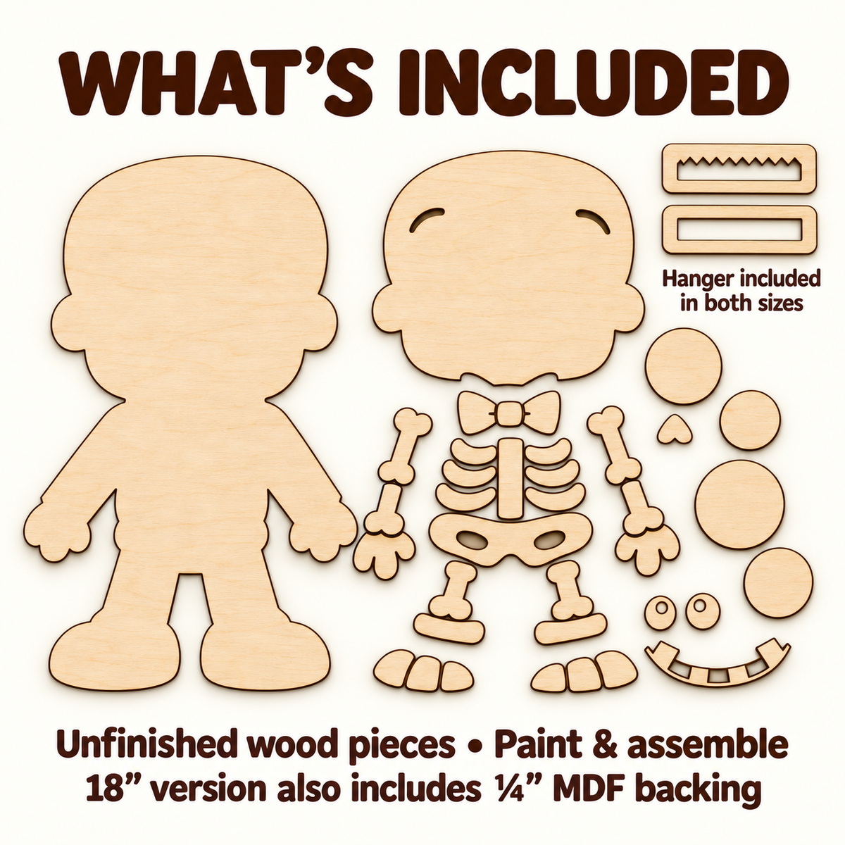 Friendly Skeleton DIY Wood Craft – Unfinished Layered Halloween Decor