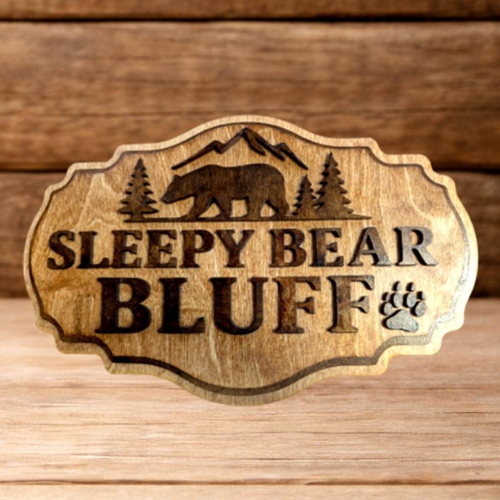 Personalized Sleepy Bear Bluff 3D Wood Sign