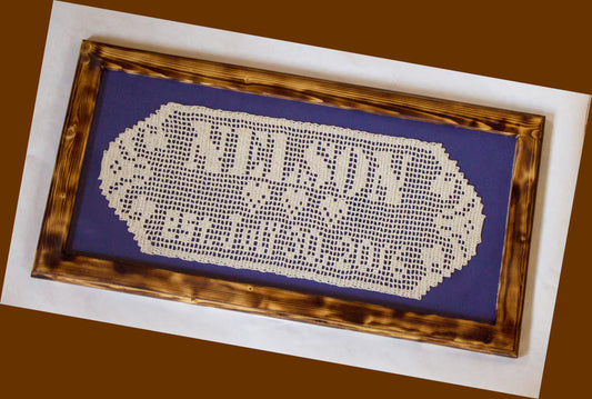 Personalized Framed Name Doily – Hand Crocheted Wedding or Anniversary Gift