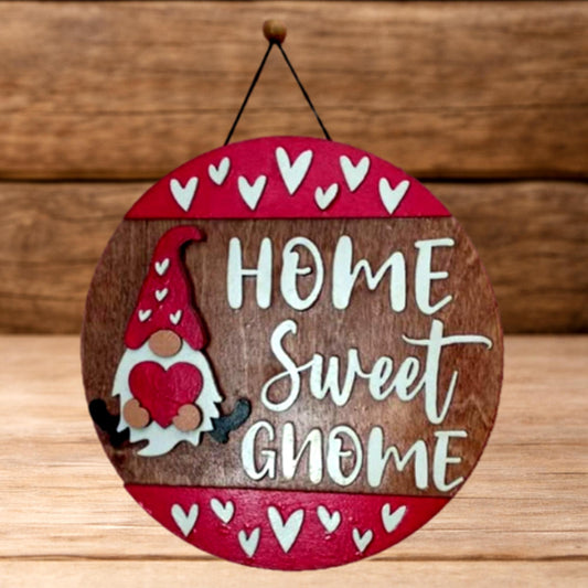 Home Sweet Gnome Sign | Valentine Gnome Wall Decor | Layered Wood Farmhouse Sign | Rustic Valentine Door Hanger | Gnome Home Decor