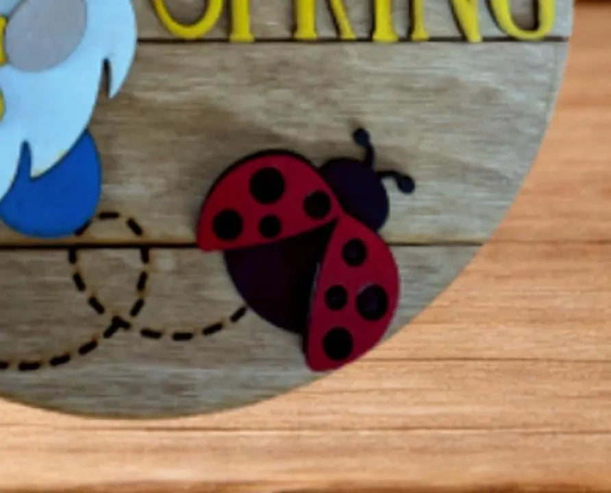 Hello Spring Gnome Sign – Rustic Farmhouse Spring Decor – Layered Wood Gnome Door Hanger – Seasonal Front Door Sign