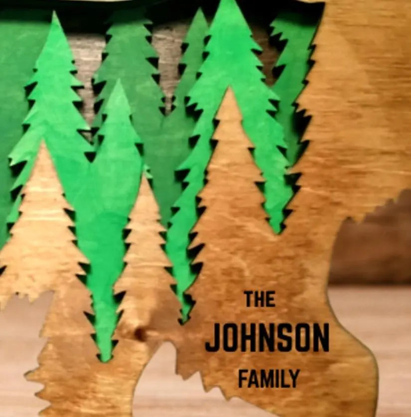 Personalized Layered Bear Family Sign – Rustic Woodland Cabin Decor