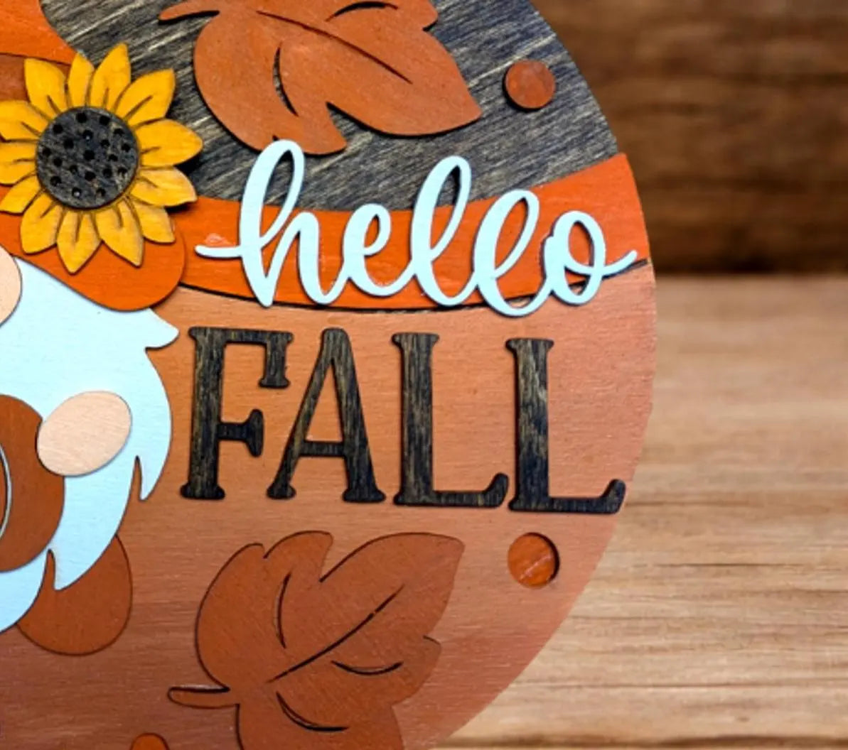 Hello Fall Gnome Sign – Rustic Farmhouse Fall Decor – Layered Wood Gnome Door Hanger – Seasonal Front Door Sign