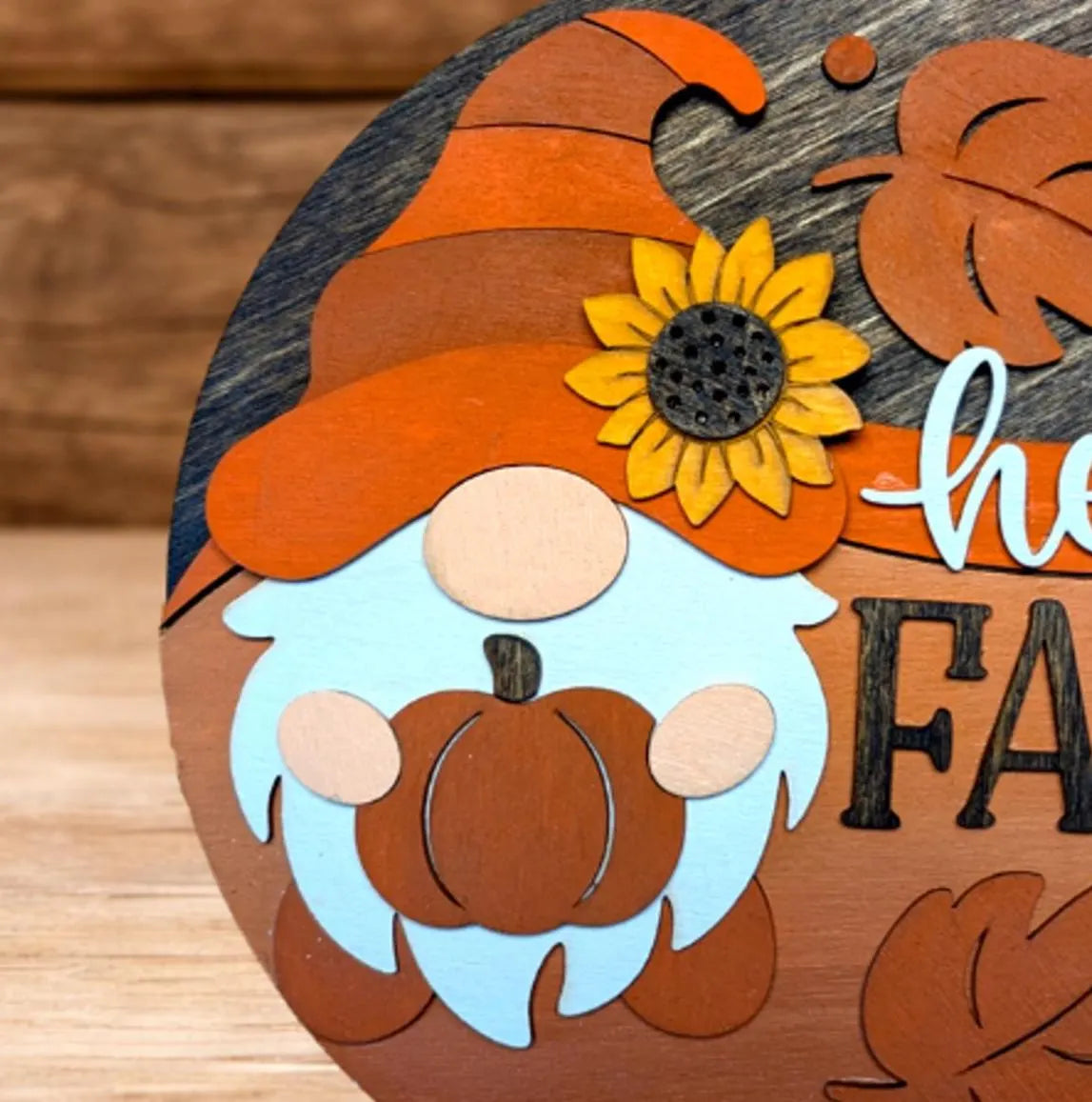 Hello Fall Gnome Sign – Rustic Farmhouse Fall Decor – Layered Wood Gnome Door Hanger – Seasonal Front Door Sign