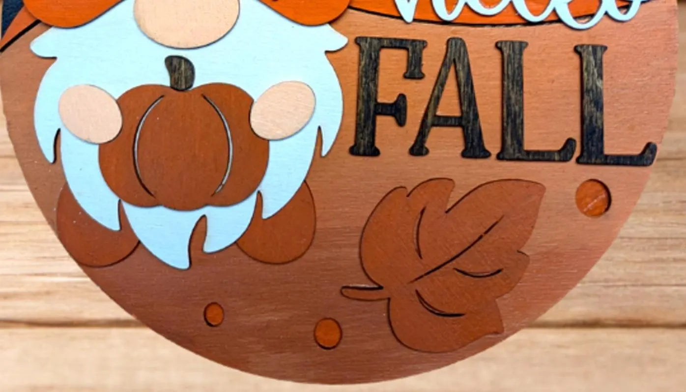 Hello Fall Gnome Sign – Rustic Farmhouse Fall Decor – Layered Wood Gnome Door Hanger – Seasonal Front Door Sign