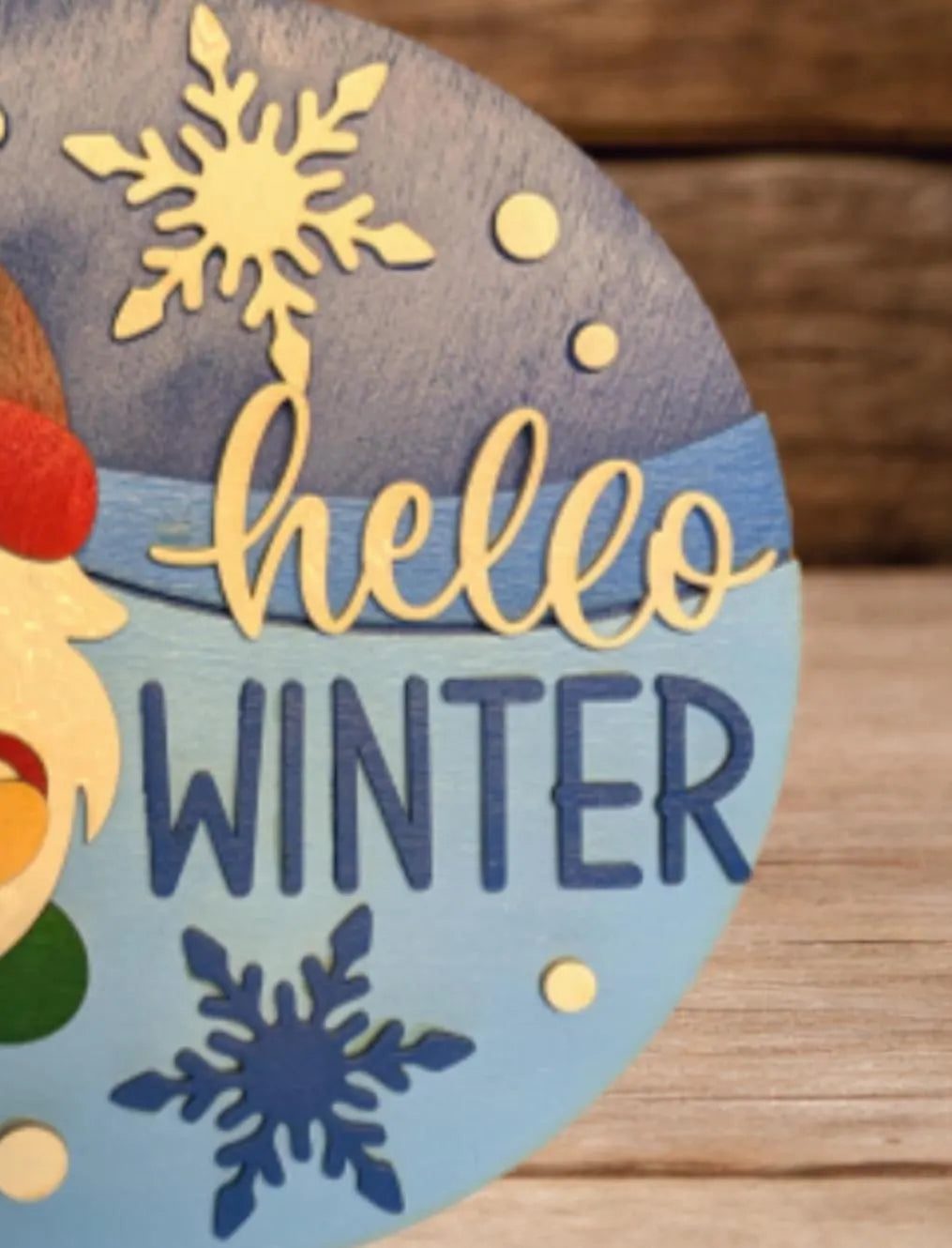 Hello Winter Gnome Sign – Rustic Farmhouse Winter Decor – Layered Wood Gnome Door Hanger – Seasonal Front Door Sign