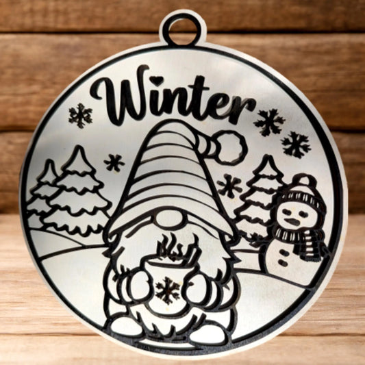 Winter Gnome Door Hanger | Cream & Black Farmhouse Gnome Sign | Layered Wood Winter Decor | Rustic Snowy Wall Hanging | Frontier Treasure Original