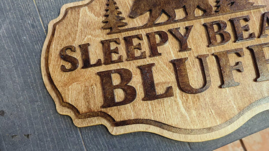 Personalized Sleepy Bear Bluff 3D Wood Sign